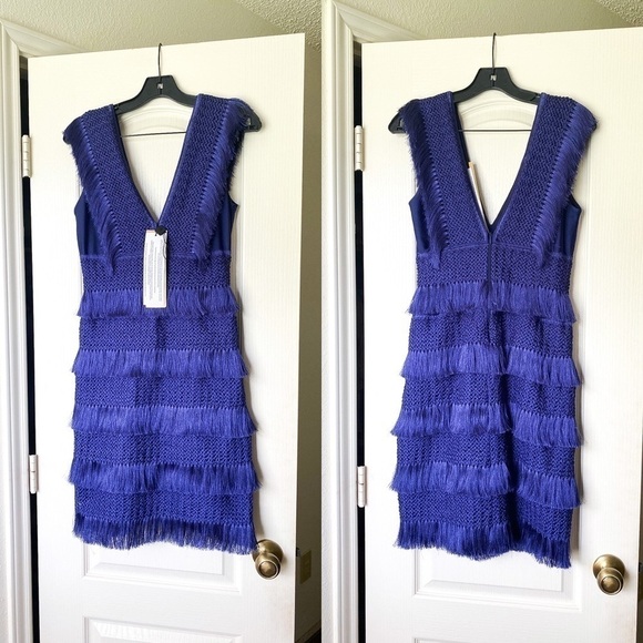 PatBO Dress Fringe Midi Crochet Tiered Sleeveless Beach Wedding Indigo 8 NWT - Picture 2 of 9
